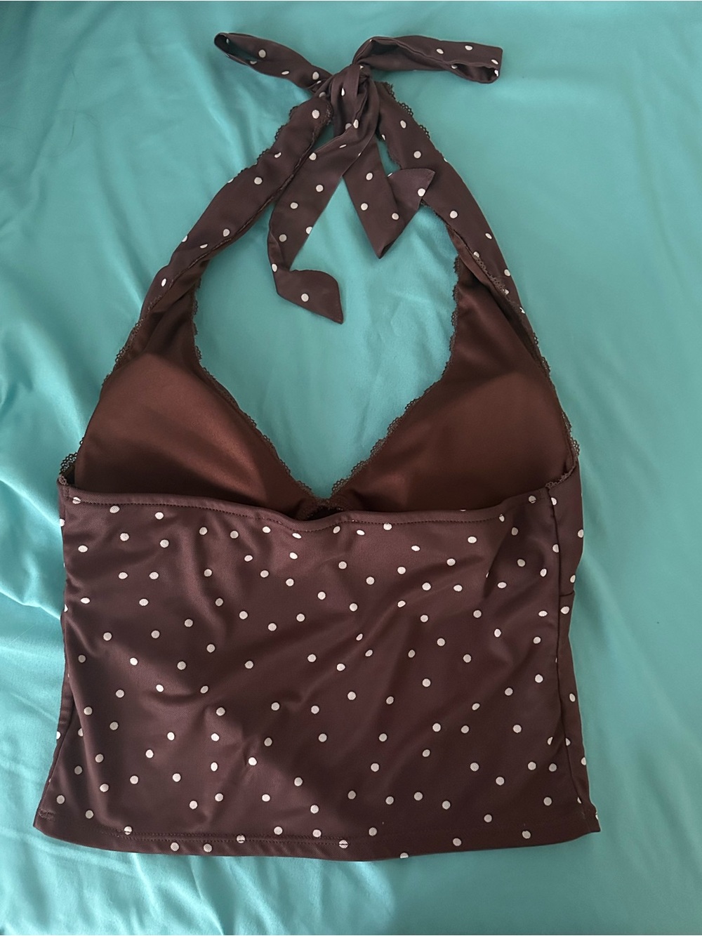 Brown Polka Dot Halter Tie-Neck Top